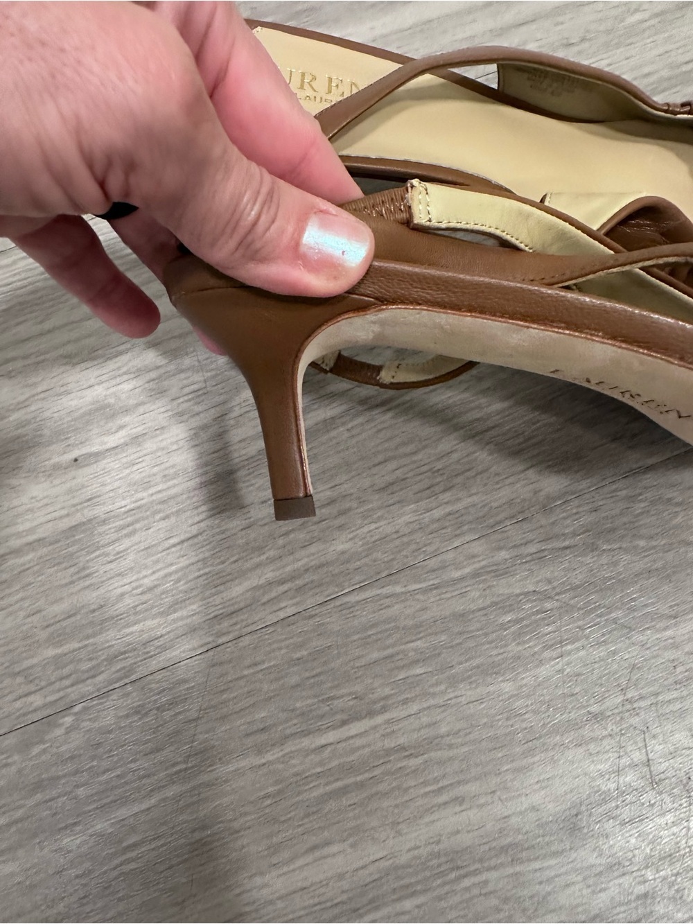 Lauren Ralph Lauren Lolah Tan Leather sling-back Kitten Heels Shoes New Sz 11 - Picture 8 of 9